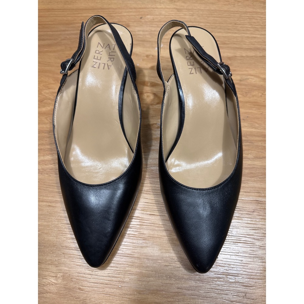 Naturalizer Baylee Black Leather Slingback Kitten Heels Pointed Toe Pumps 7.5W - Picture 2 of 5